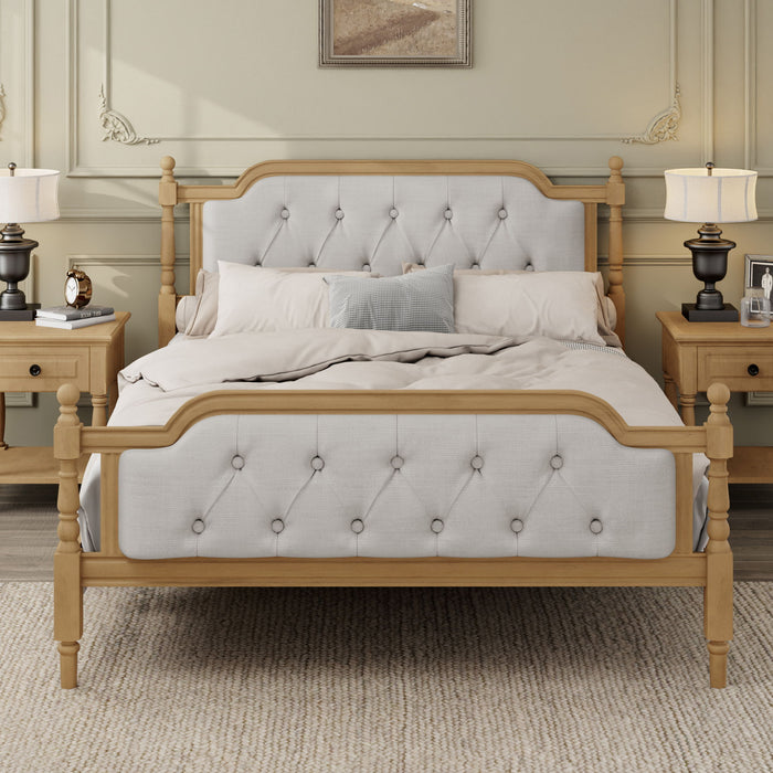 Traditional Style Solid Bed Frame With Upholstered Tufted Headboard, No Box Spring Needed