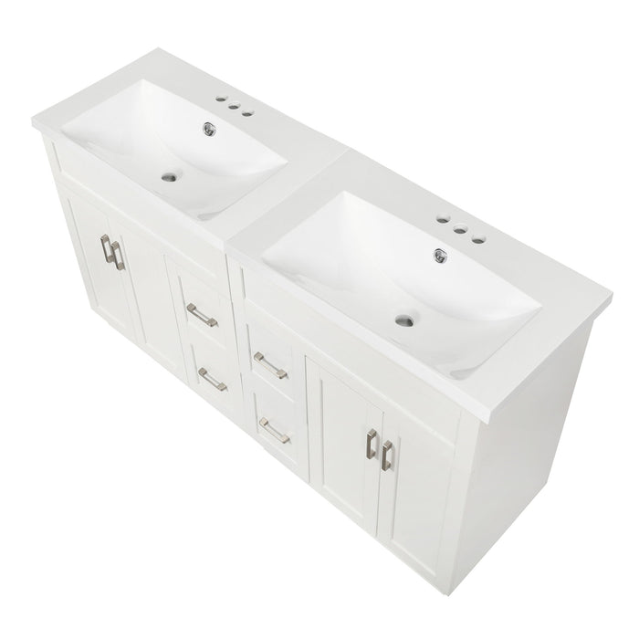 Bathroom Vanity With Dual Sinks, 4 Cabinet Doors, 4 Drawers, Adjustable Shelves - White
