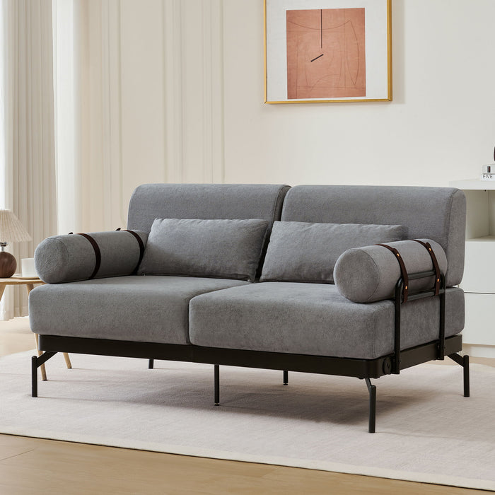 Modern Loveseat Sofa 2 Seater With USB Ports, Cylindrical Armrests