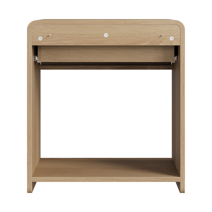 Bedside Table Set With Storage Drawers And Open Shelves, Compact With Rounded Corners (Set of 2) - Oak