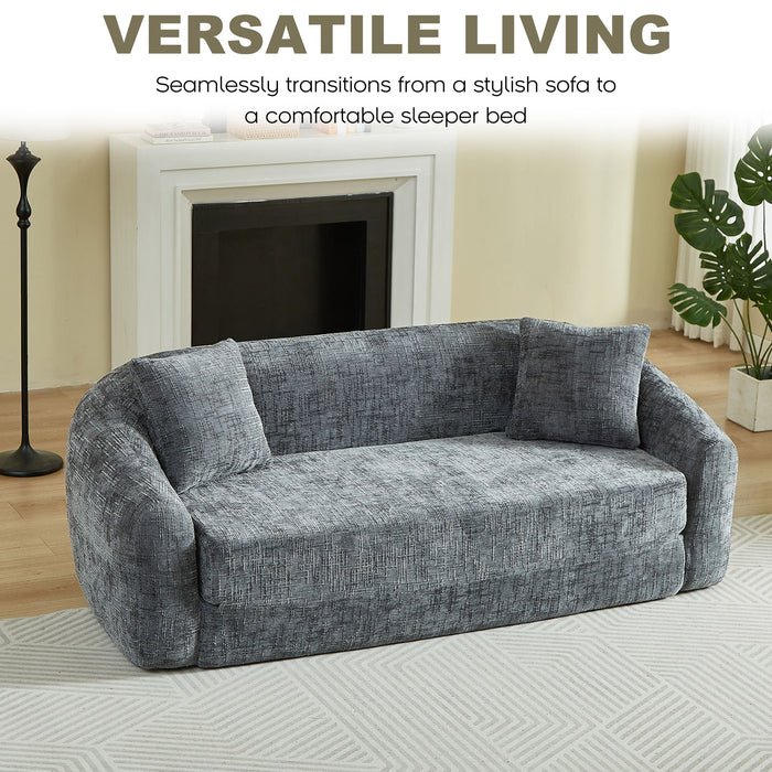 Curved Convertible Sofa, 2 In 1 Fold Out Bed With Pull Out Base And Deep Seat
