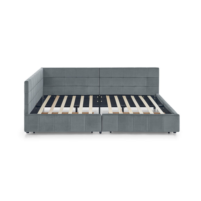 Elegant Storage Upholstered Tufted Bed Frame With Backrest And Armrests