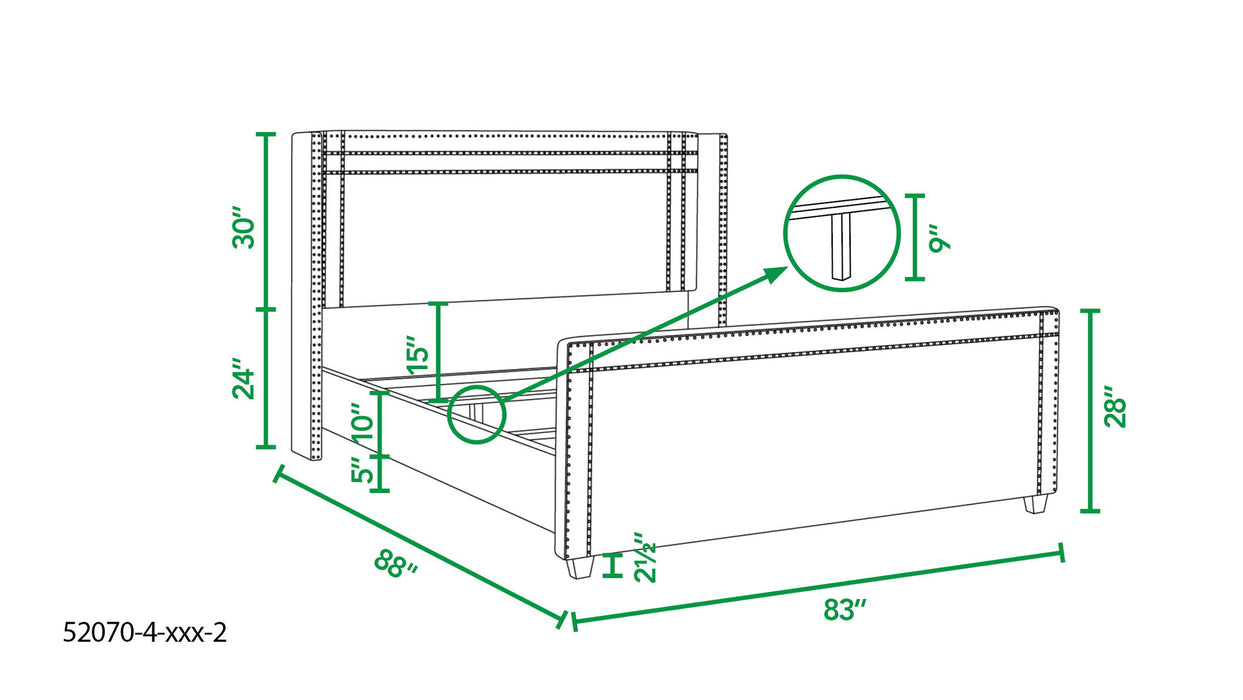 Elle - Wingback Upholstered King Bed - Silver Gray