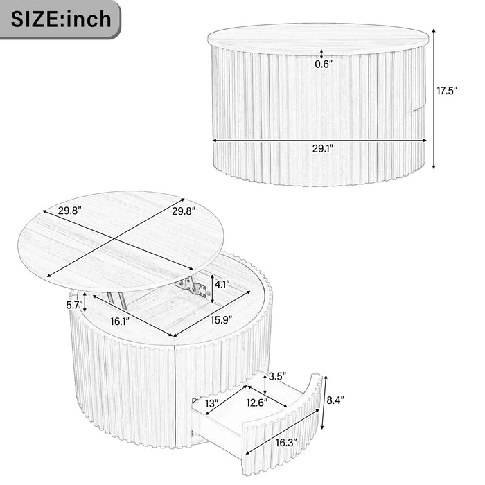 Round Lift Top Coffee Table With Hidden Storage For Living Room