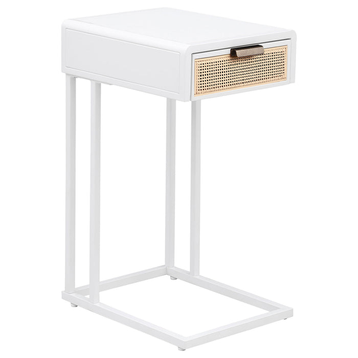 Kenneth - C Shape Side Table With Single Drawer - White
