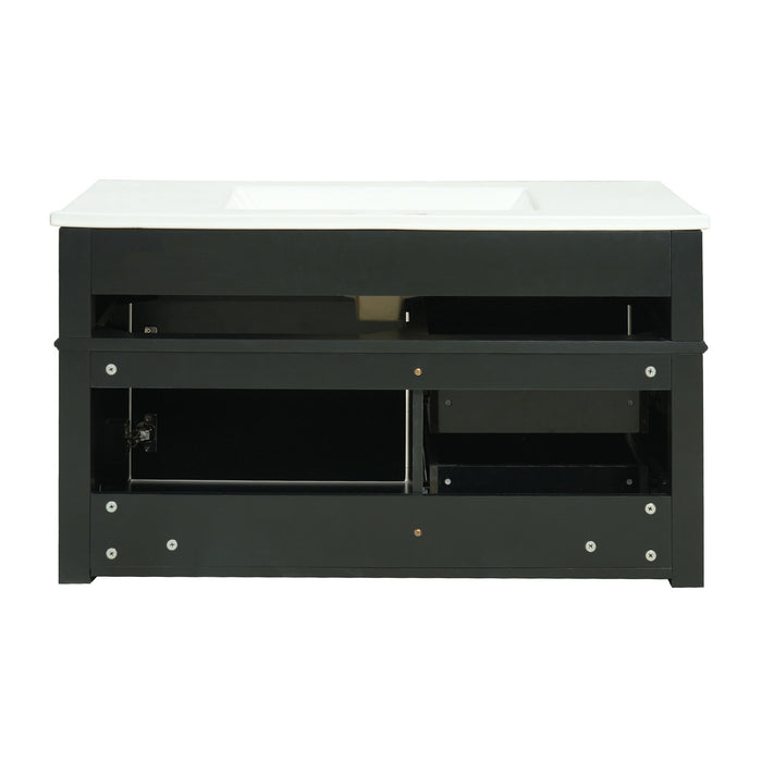 Modern Wall Mounted Floating Cabinet With Double Drawer And Sink