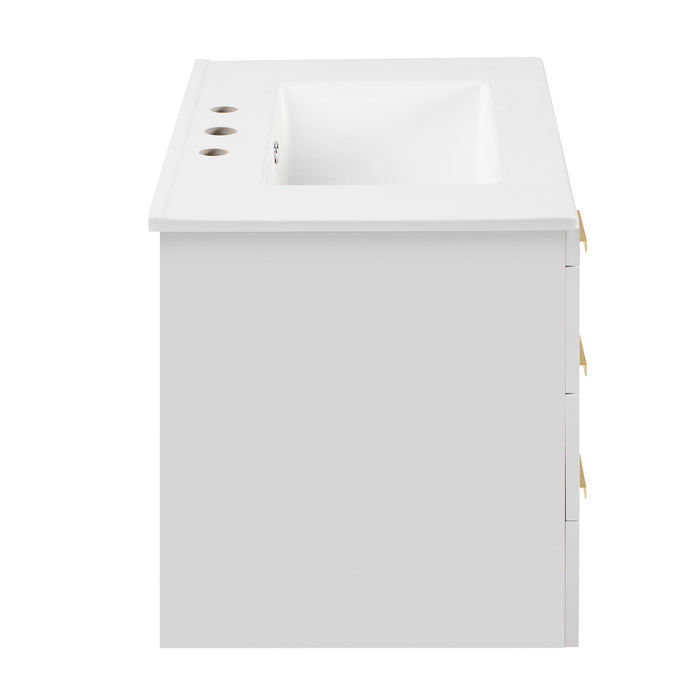 Wall Mounted Bathroom Cabinet With Side Cabinet Combo With Soft-Closing Doors And Drawers, Ceramic Sink