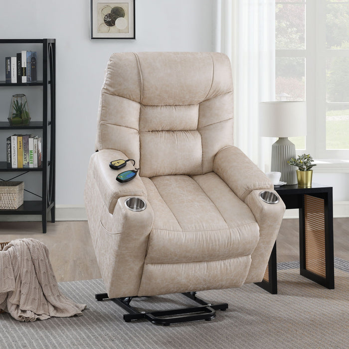 Nairi - Leather Aire Power Motion Recliner With Lift Heating Massage Function - Ivory