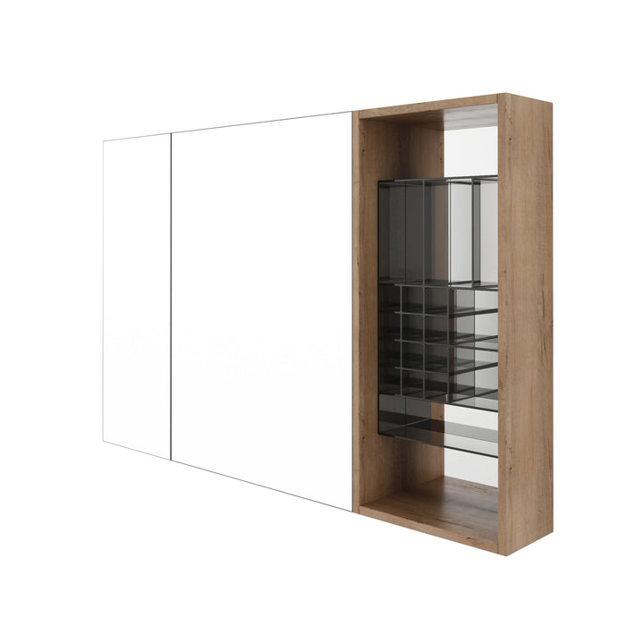 Wall Mounted Bathroom Mirror Cabinet, Adjustable Shelves - Imitative Oak