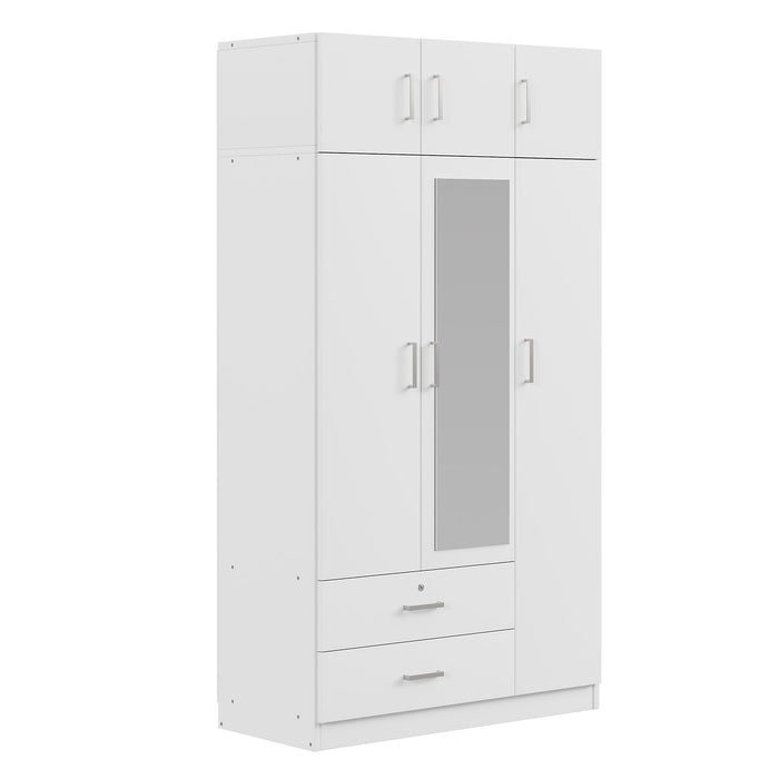 Modern 3 Door Mirror Wardrobe With 2 Drawers And Top Cabinet