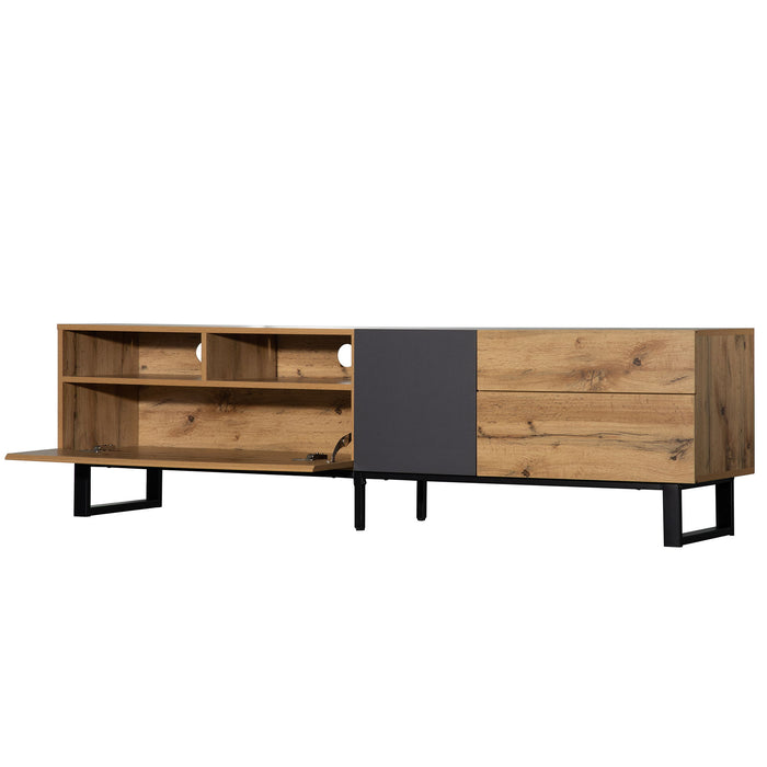 TV Stand For 80'' TV With Double Storage Space, Media Console Table With Drop Down Door
