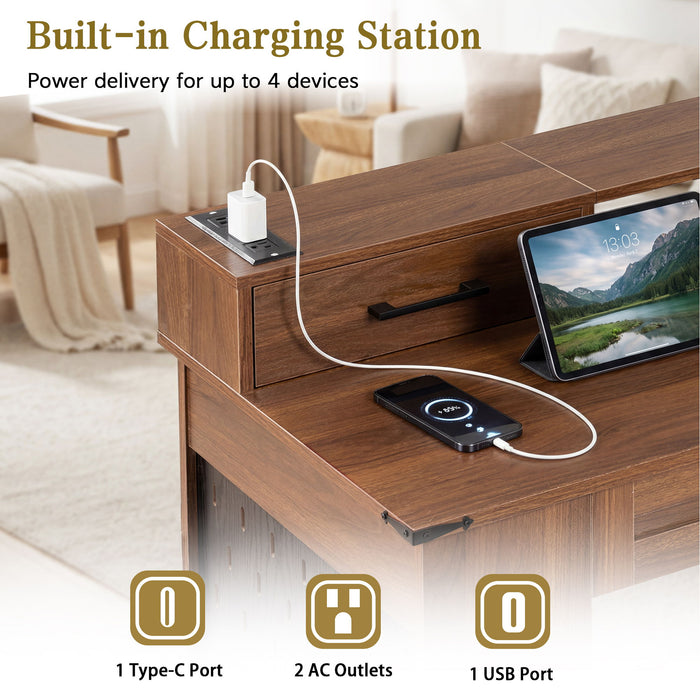 Office Desk With Storage Cabinet, Charging Station, Monitor Stand & Pegboard