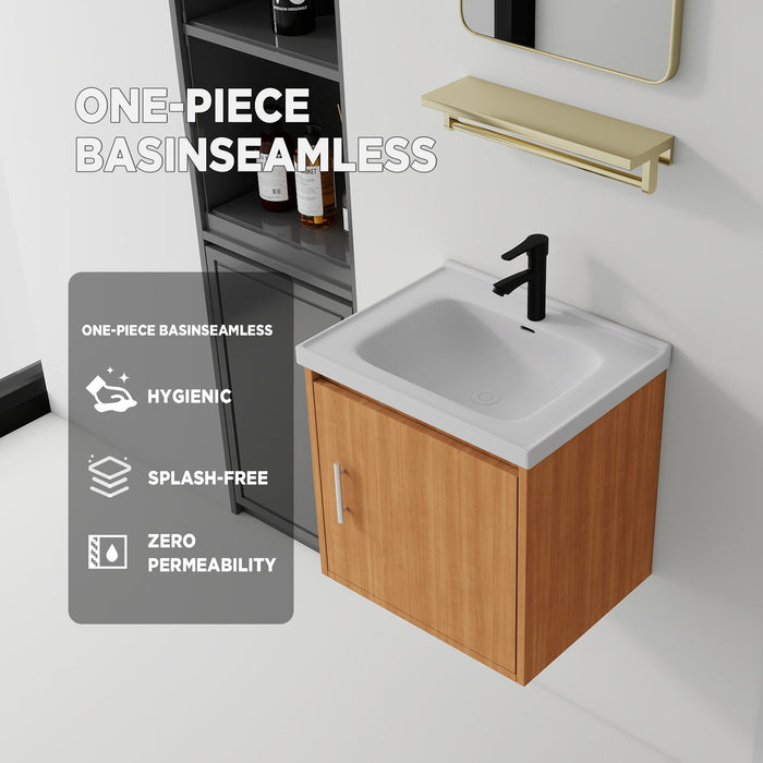 20" Floating Bathroom Vanity Combo With Sink, Soft Close Doors, Wall Mounted Solid Cabinet - Golden Oak