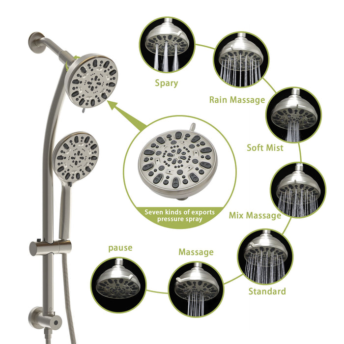Multi Function Dual Shower Head Shower System With 4.7" Rain Showerhead, 7 Function Hand Shower, Adjustable Slide Bar