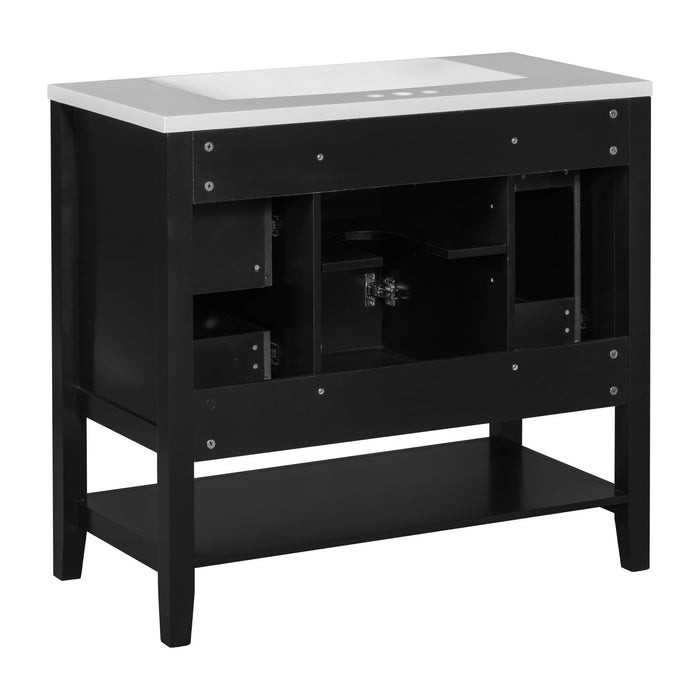 36" Bathroom Vanity & Sink, 2 Cabinet And 3 Drawers - Black