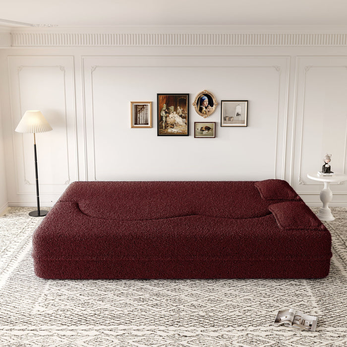 Modern Floor Sofa, With 2 Pillows, Convertible Teddy Fabric Foam Filled Bed