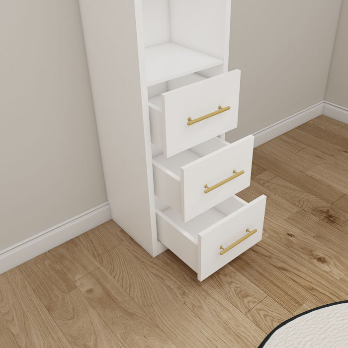 Rectangular Side Storage Cabinet With 3 Drawers For Bedroom - White