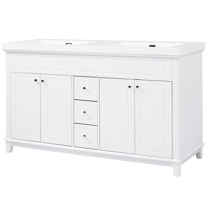 Bathroom Vanity With Double Sinks, 3 Drawers & 4 Doors - White