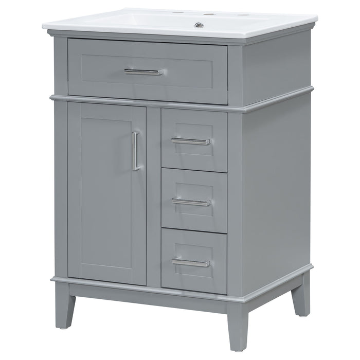 Modern Bathroom Vanity With Sink, Flip Drawer & 3 Drawers, Soft Close Hinges, Adjustable Shelf