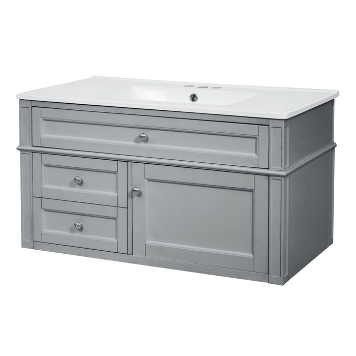 Modern Wall Mounted Floating Cabinet With Double Drawer And Sink