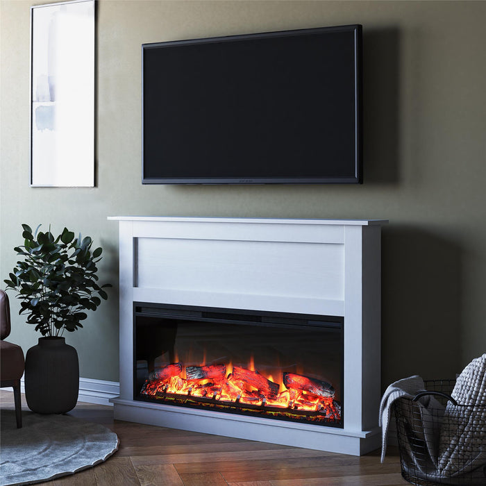 Ellsworth - Wide Electric Fireplace Insert With Mantel And Remote Control - White