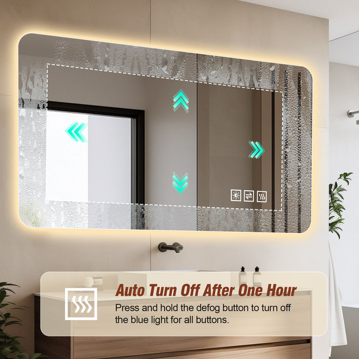 Wall Mounted LED Lighting Mirror With 3 Color Lighting, Dimming, Waterproof, Anti Fog, Touch Switch - Silver