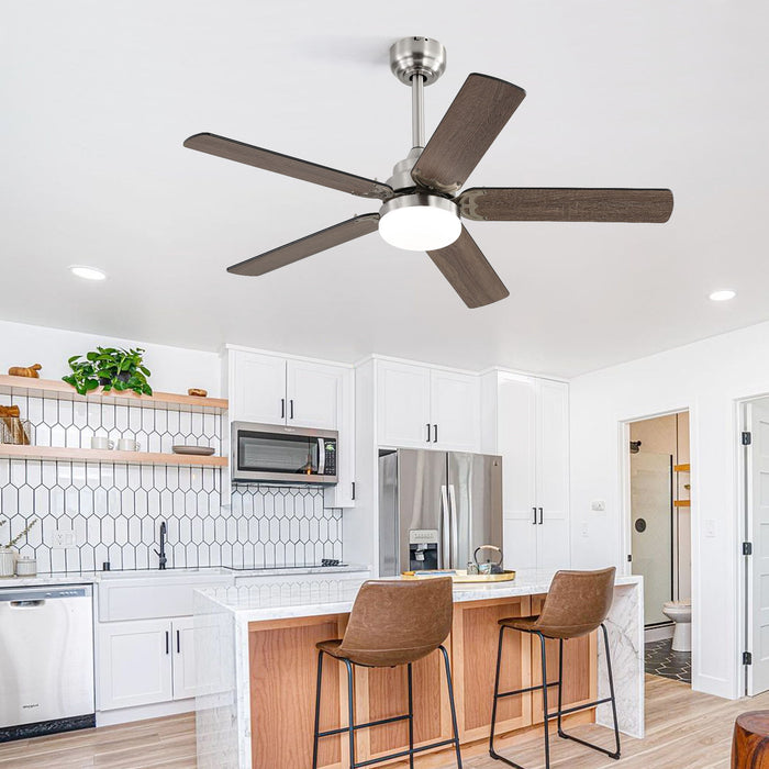 42" Ceiling Fan With Reversible DC Motor, LED Light, 5 Blade Design - Nickel