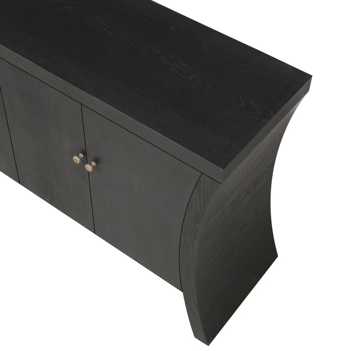 Refined Industrial 4 Door Credenza With Arc Legs & Bronze Clasps