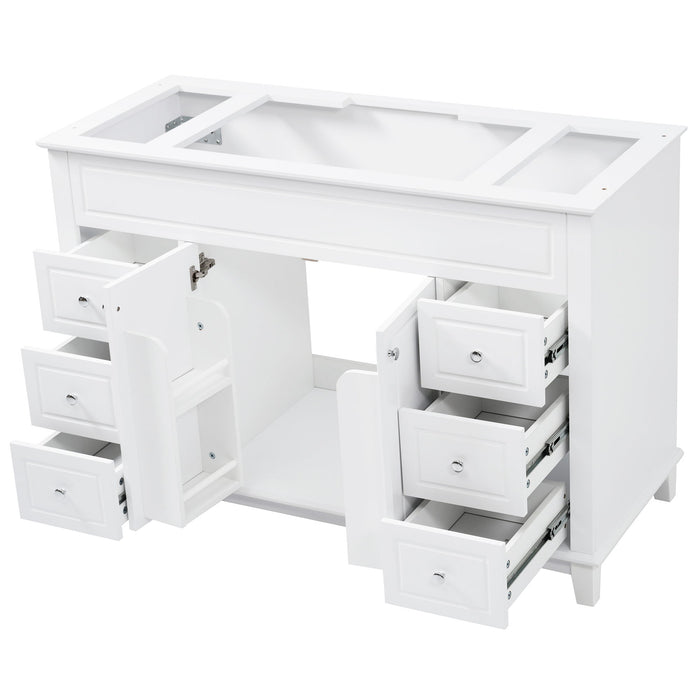 Bathroom Vanity Cabinet Only, 6 Soft Close Drawers & Double Doors With 2 Tier Shelves - White