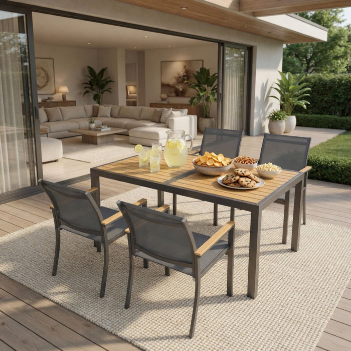 5 Piece Gray Aluminum Patio Dining Set With Textilene Chairs For Outdoor Use