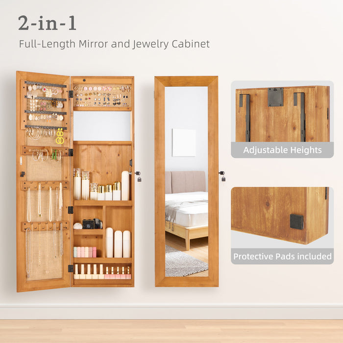 Jewelry Armoire Organizer With Full Length Mirror, Wall Mounted Lockable Cabinet With LED Light