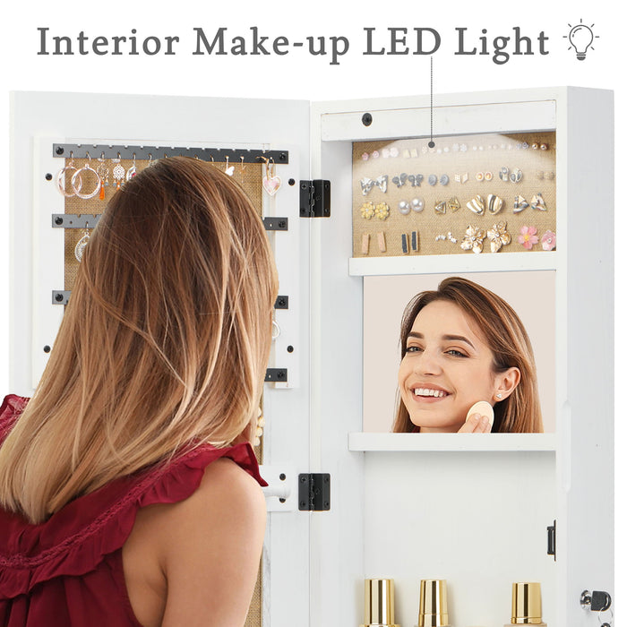 Jewelry Armoire Organizer With Full Length Mirror, Wall Mounted Lockable Cabinet With LED Light