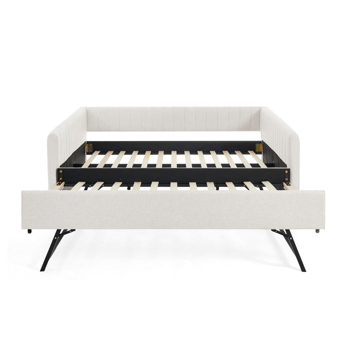 Upholstered Daybed With Trundle With Vertical Stripes