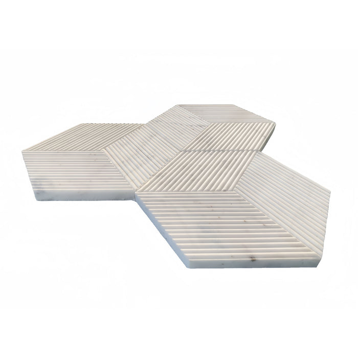 Hexagon Natural Stone Marble Tile, 3D Fluted (Set of 12)