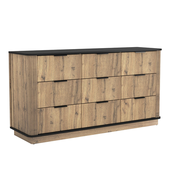 Modern 9 Drawer Cabinet With Metal Rounded Corners Multi Functional Storage - Black