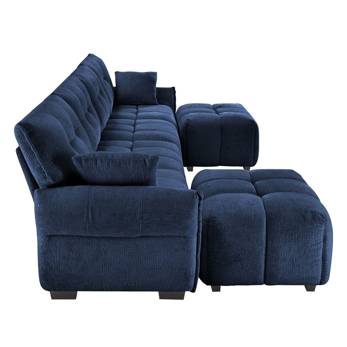 Sofa Set With Ottoman And Pillows, Textured, High Resilience Cushions