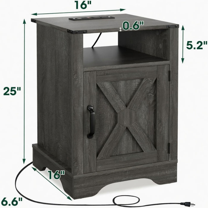 Farmhouse Nightstand, Charging Station & Storage