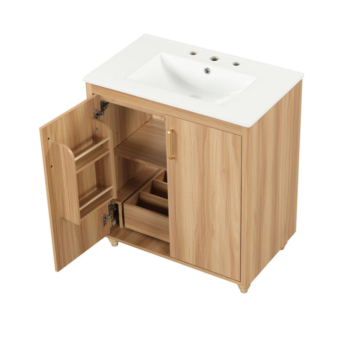 30" Bathroom Vanity With Sink, Cabinet With Doors And Drawer, Rectangular Shape - Natural