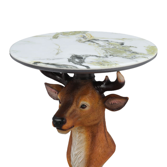 Deer Head Accent Table, Animal Statue For Living Room - Brown