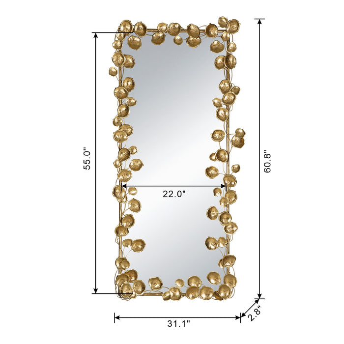 Full Length Mirror With en Leaf Accents, Floor Miiror For Living Room Bedroom - Gold
