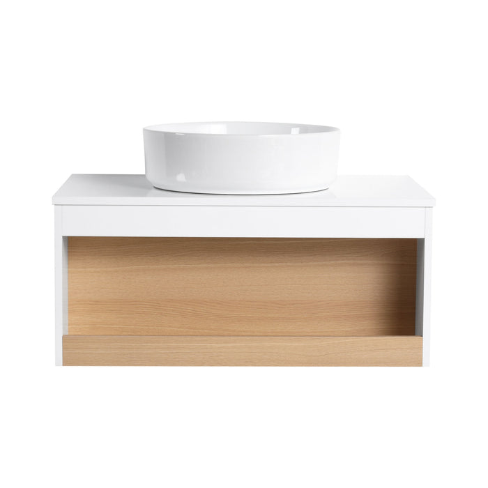 Floating Bathroom Vanity With Glossy Round Vessel Sink
