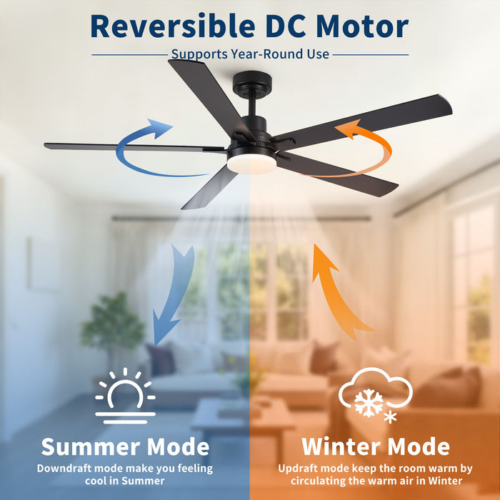 Ceiling Fan With Lights And Remot With Quiet DC Motor, 6 Speeds, Reversible Blades - Black