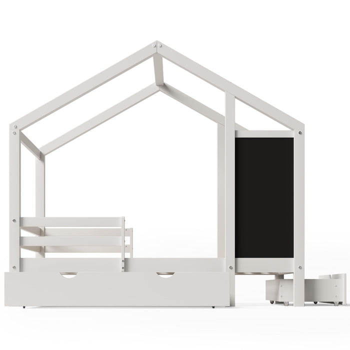 House Bed With Blackboard And Drawers