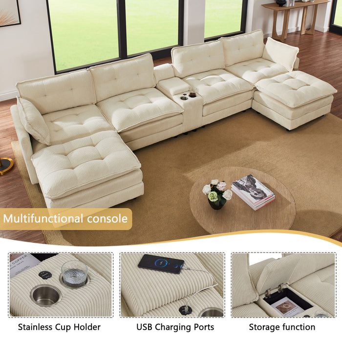 Oversized Modular Sectional Sofa With Multi Functional Console