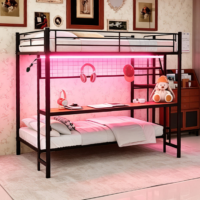 Bunk Bed With Built In Desk And LED Lighting