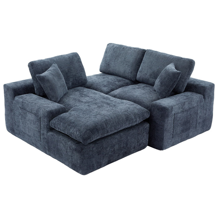 Cloud Sectional Sofa With Double Layer Cushion And Side Pockets, Free-Combined