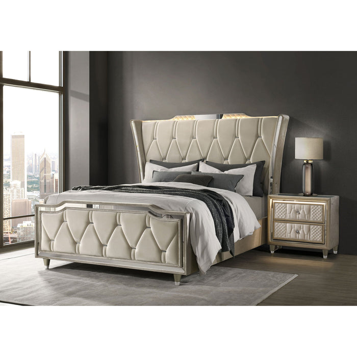 Mika - LED Upholstered Bed With Tufted Wingback Headboard And Ambient Lighting