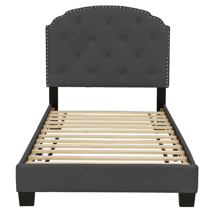 Button Tufted Bed With Nailhead Trim