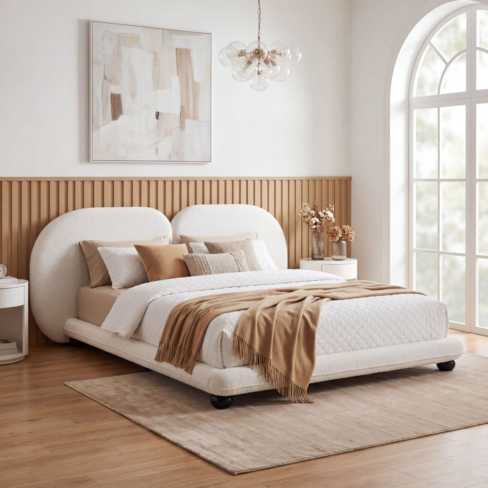 Queen Size Upholstered Platform Bed Frame With Split Headboard - White