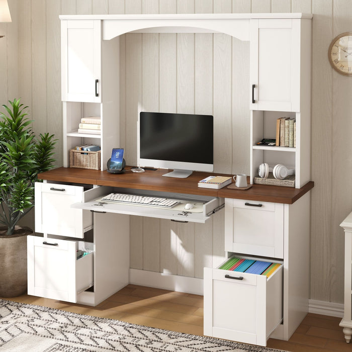 Farmhouse Computer Desk With Hutch
